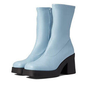 Steve Madden Klayton Platform Boot Women Size 8.5 Sky Blue Chunky Heel Retro 70s